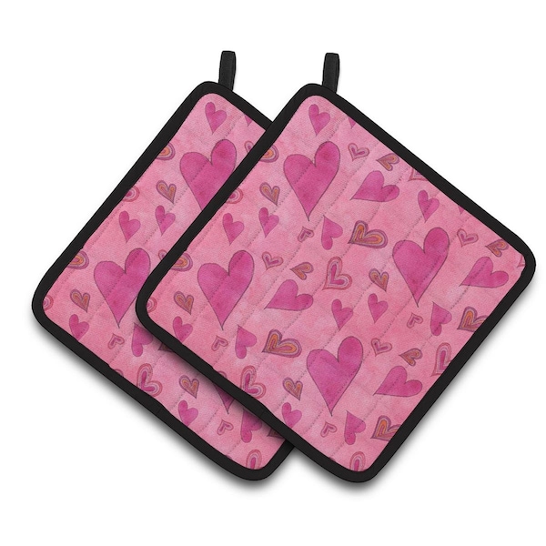 Carolines Treasures Watercolor Love and Hearts Pair of Pot Holders - BB7550PTHD