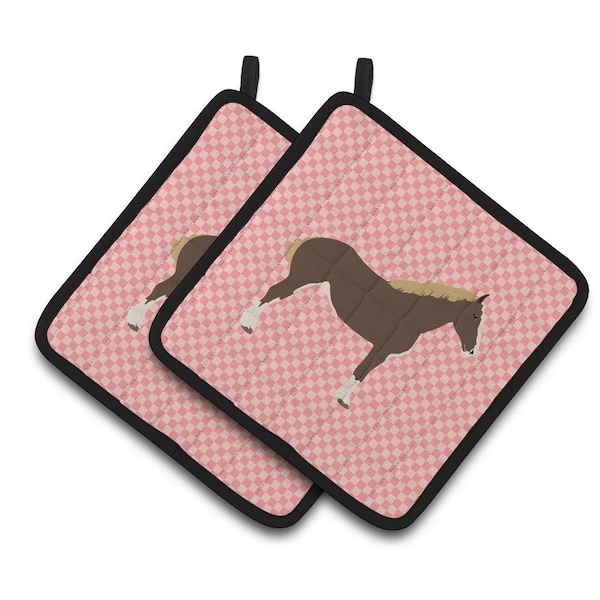 Carolines Treasures Percheron Horse Pink Check Pair of Pot Holders - BB7906PTHD