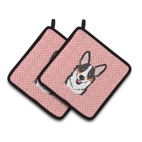 Carolines Treasures Checkerboard Pink Corgi Pair of Pot Holders, 7.5 x 3 x 7.5 in. - BB1255PTHD