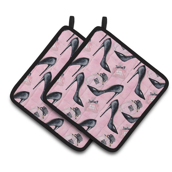 Carolines Treasures Fashion Diva Shoes and Perfume Pair of Pot Holders - BB7507PTHD