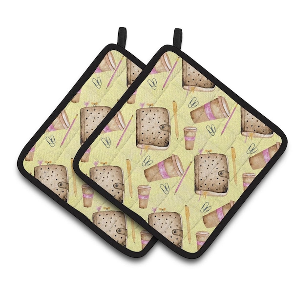 Carolines Treasures Watercolor Coffee and Journal Pair of Pot Holders - BB7537PTHD