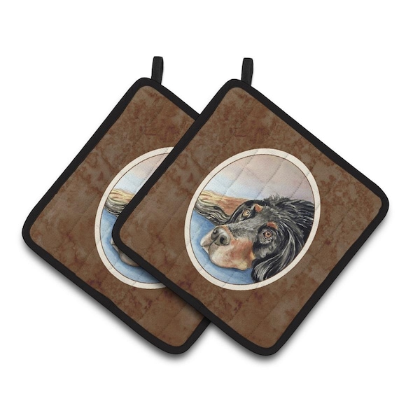 Carolines Treasures Gordon Setter Waiting on Mom Pair of Pot Holders - 7062PTHD