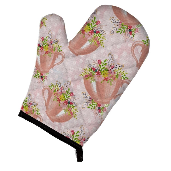 Carolines Treasures Tea Cup and Flowers Pink Oven Mitt - BB7481OVMT