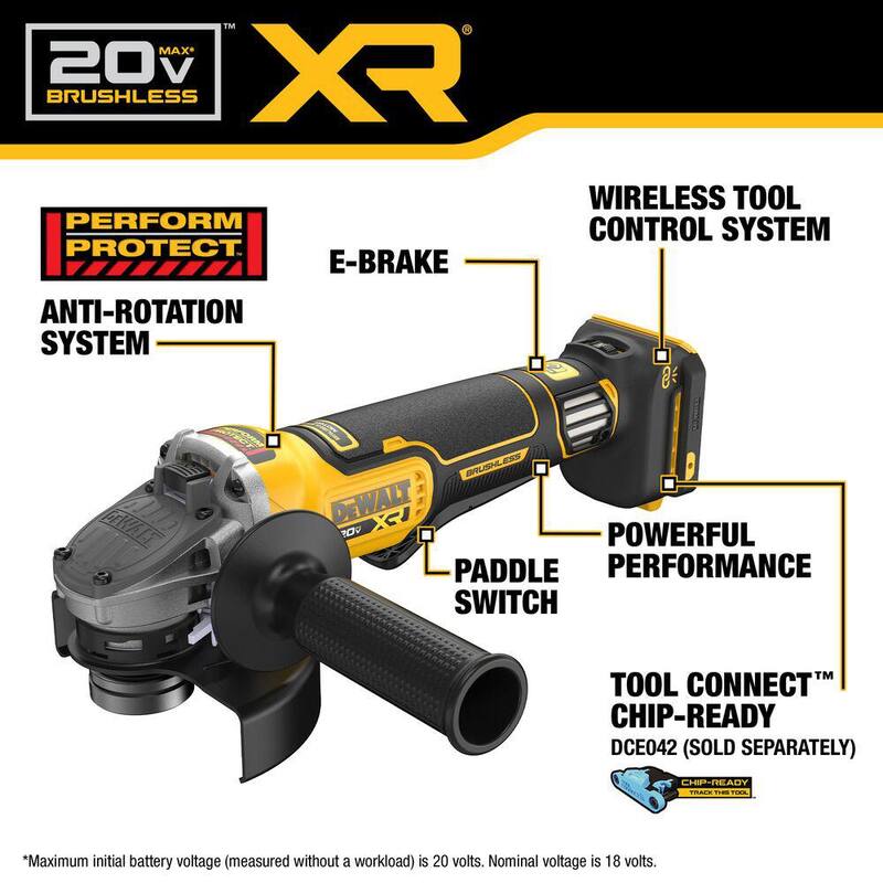 DEWALT Amoladora Angular Inalámbrica de 20V XR 4-1/2 a 5 pulgadas con Velocidad Variable (Herramienta Solamente) - DCG410VSB