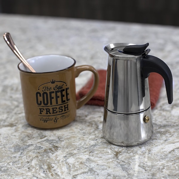 Home Basics 2 Cup Demitasse Shot Stainless Steel Stovetop Espresso Maker, Silver - EM00248
