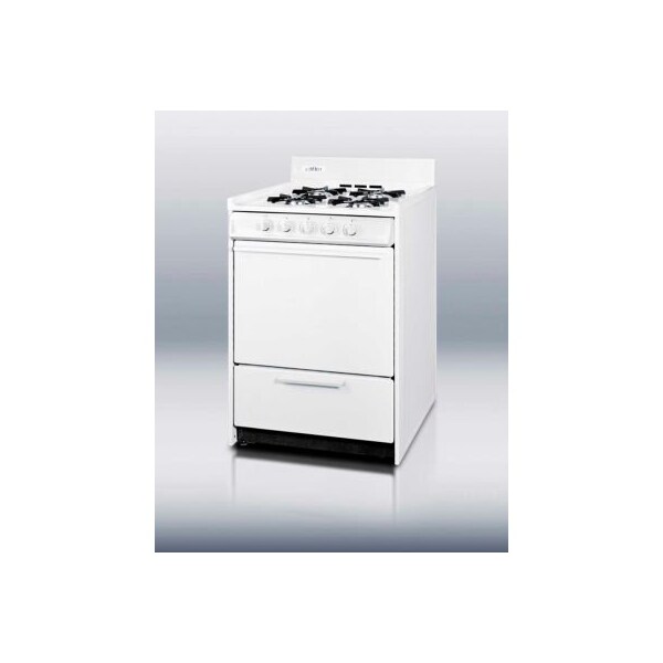 Summit Appliance Div. Summit-Range, Gas, 4 Burners, 2.5 Cu. Ft., Battery Start, White, 24" x 20" x 40" - WNM110P