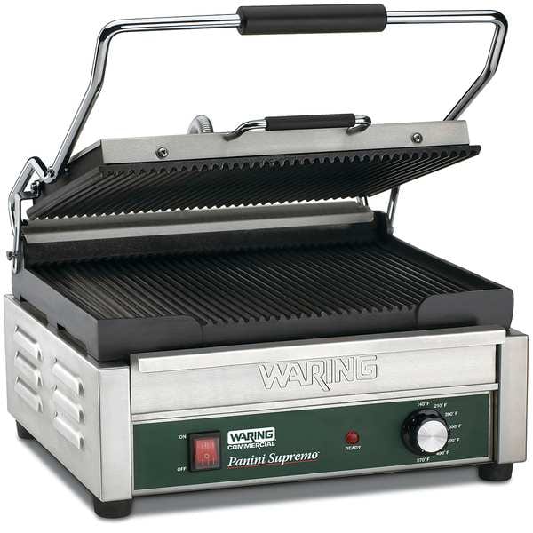 Waring Commercial 14-1/2" x 11" Ribbed Plates Large Panini Grill, 208V - WPG250B