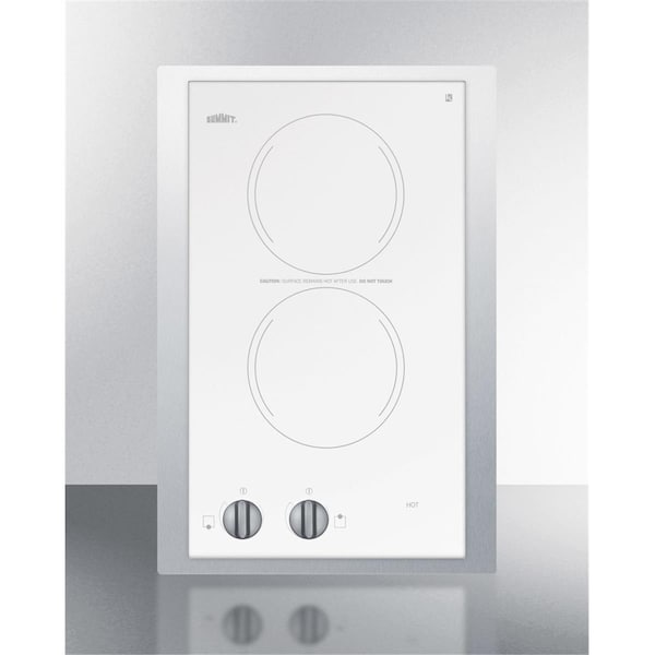 Summit Appliance 15 in. 115v 2-Burner Cooktop Trim Kit, Ceramic Glass with Stainless Steel, White - CR2110WHTK15