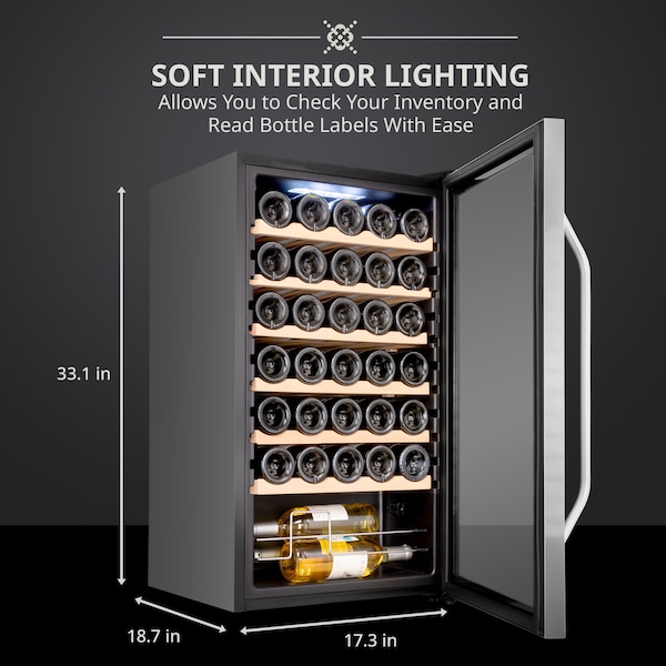 Ivation 34-Bottle Compressor Freestanding Wine Cooler Refrigerator - Stainless Steel - IVFWCC341WSS
