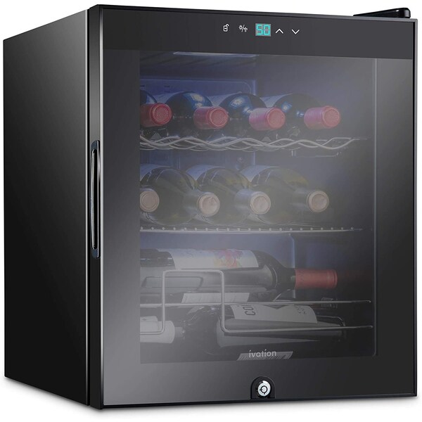 Ivation 12-Bottle Compressor Freestanding Wine Cooler Refrigerator - Black - IVFWCC125B
