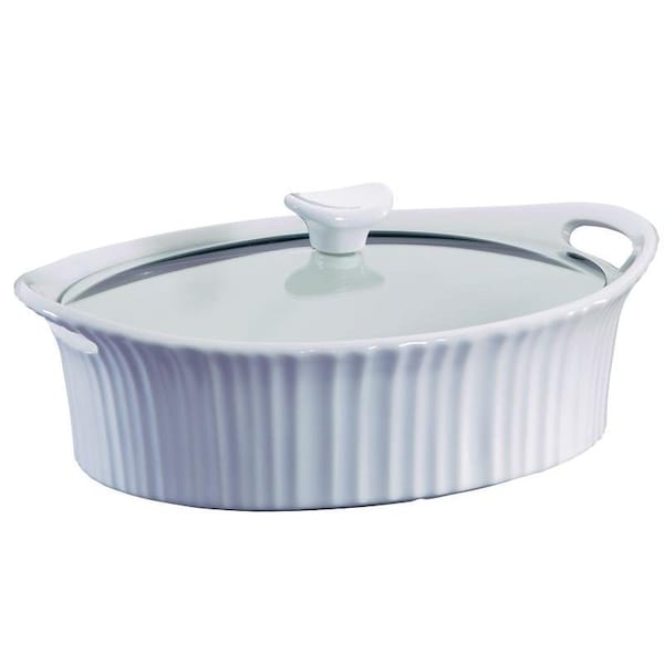 Corningware Casserole Dish with Lid, 25 qt Capacity, Stoneware, French White, Dishwasher Safe Yes - 1105935