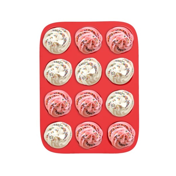 Hastings Home 12 cups Silicone Muffin Pan, Nonstick Muffin/Brownie Reusable Baking Tray for Microwave, Oven, Freezer - 285866LDZ