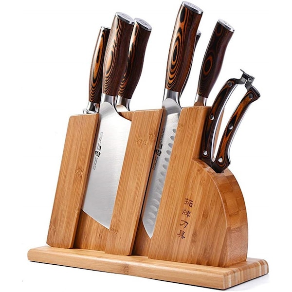 Tuo Cutlery Knife Set with Wooden Block Honing Steel & Shears with Pakkawood Handle - TC0710