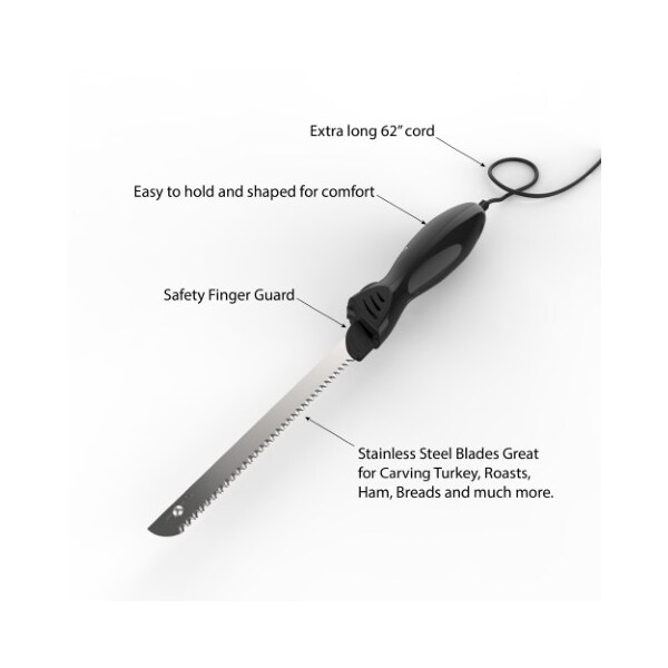 Hastings Home Electric Carving Knife with 8-inch Serrated Stainless Steel Blade, Comfort Grip Handle for Slicing - 411763IFL