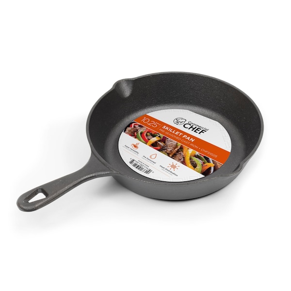 Commercial Chef 10.25'' Preseasoned Cast Iron Skillet, Cast Iron Pan with Dual Pour Spouts - CHFS1025
