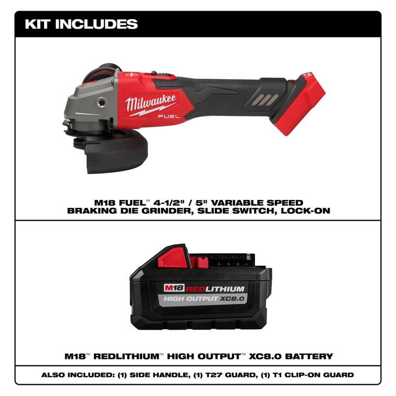 Molinillo inalámbrico sin escobillas Milwaukee M18 FUEL de 18V de iones de litio de 4-1/2 in./5 in. con batería XC de 8,0 Ah de ALTA POTENCIA - 2889-20-48-11-1880.