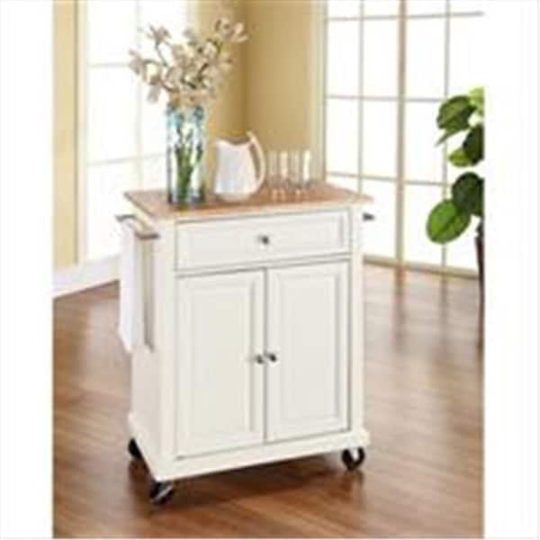 Betterbeds Crosley Furniture Natural Wood Top Portable Kitchen Cart-Island in White Finish - BE2613723