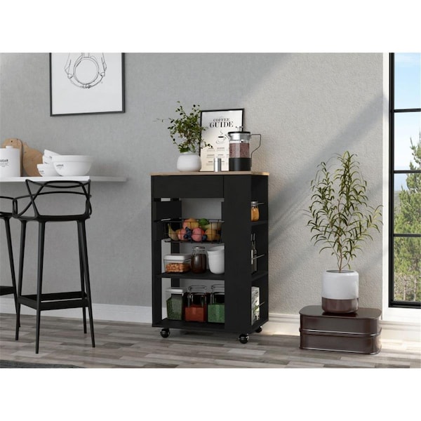 Gfancy Fixtures Sleek Portable Kitchen Cart, Black & Light Oak - GF3680327