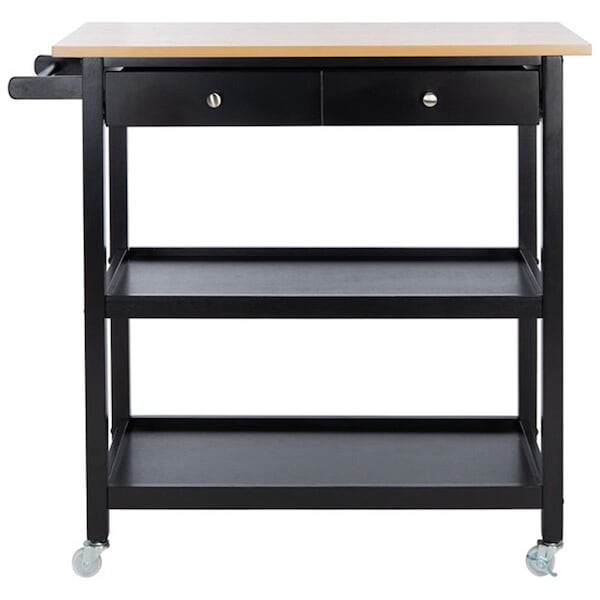 Safavieh Cohyn 2 Drawer 3 Shelf Kitchen Cart, Natural & Matte Black - KCH1401A