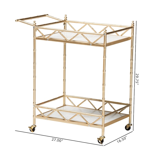 Baxton Studio Mela Contemporary Glam and Luxe Gold Metal and White Marble 2Tier Wine Cart - 222-12527-ZORO