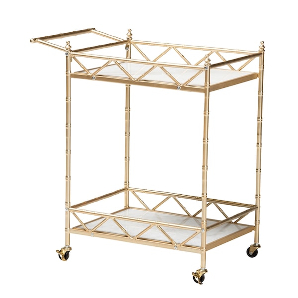 Baxton Studio Mela Contemporary Glam and Luxe Gold Metal and White Marble 2Tier Wine Cart - 222-12527-ZORO