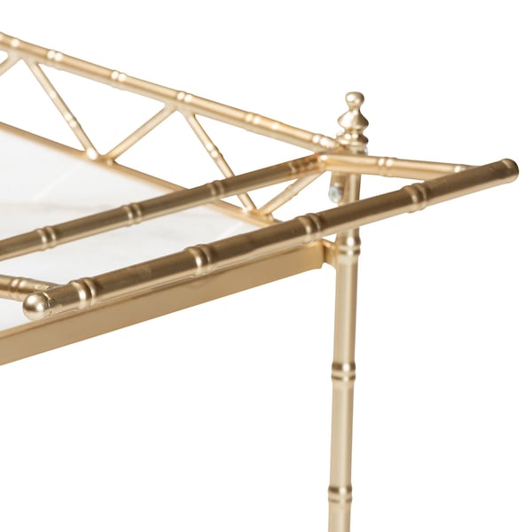 Baxton Studio Mela Contemporary Glam and Luxe Gold Metal and White Marble 2Tier Wine Cart - 222-12527-ZORO