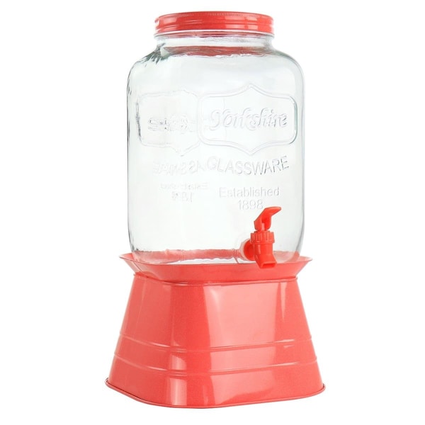 Gibson 2 gal Mason Beverage Dispenser with Metal Base, Coral - 130949.02RR