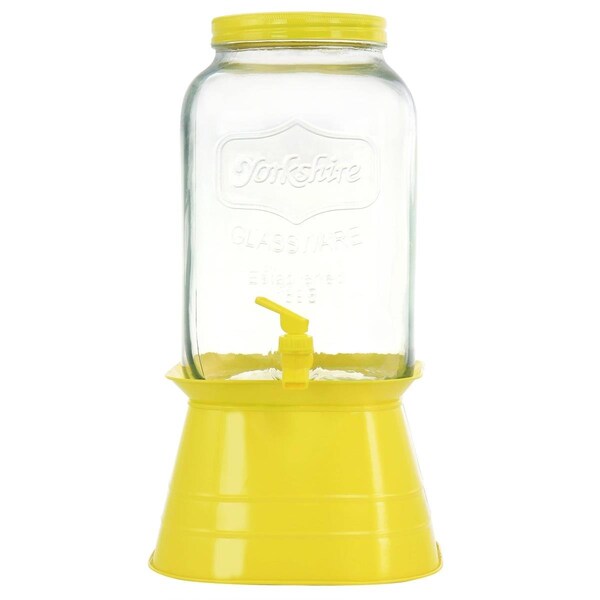 Gibson 2 gal Mason Beverage Dispenser with Metal Base, Yellow - 130948.02RR