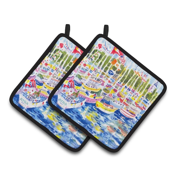 Carolines Treasures Bunch of Boats at Harbour Pair of Pot Holders - 6117PTHD