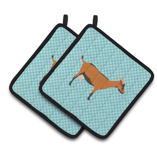 Carolines Treasures Oberhasli Goat Blue Check Pair of Pot Holders - BB8062PTHD