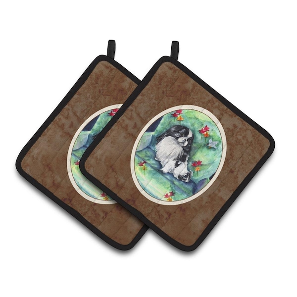 Carolines Treasures Japanese Chin in Mommas Chair Pair of Pot Holders - 7034PTHD