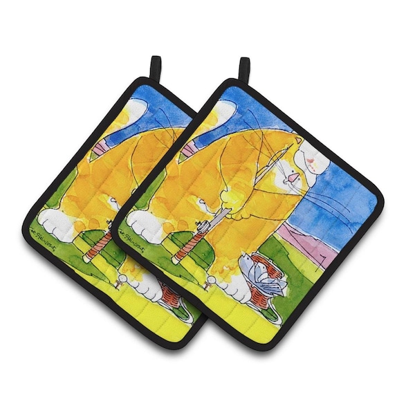Carolines Treasures Big Cat Golfing With a Fishing Pole Pair of Pot Holders - 6105PTHD