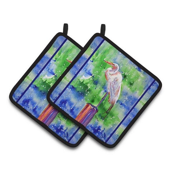 Carolines Treasures Egret Pair of Pot Holders, 7.5 x 3 x 7.5 in. - 8358PTHD