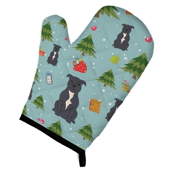 Carolines Treasures Christmas Staffordshire Bull Terrier Blue Oven Mitt - BB4706OVMT
