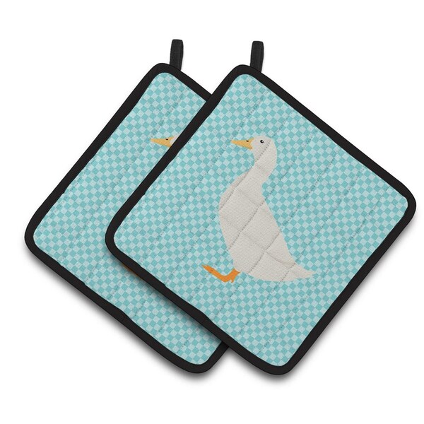 Carolines Treasures American Pekin Duck Blue Check Pair of Pot Holders - BB8034PTHD