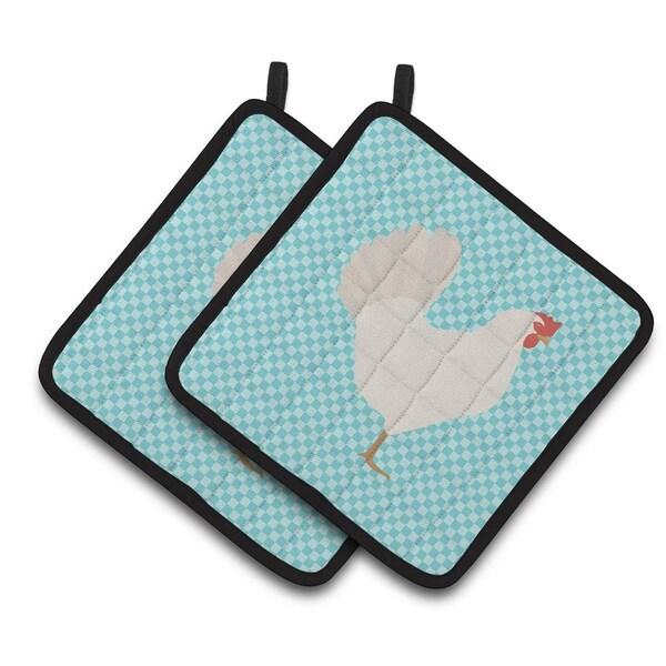 Carolines Treasures Leghorn Chicken Blue Check Pair of Pot Holders - BB8014PTHD