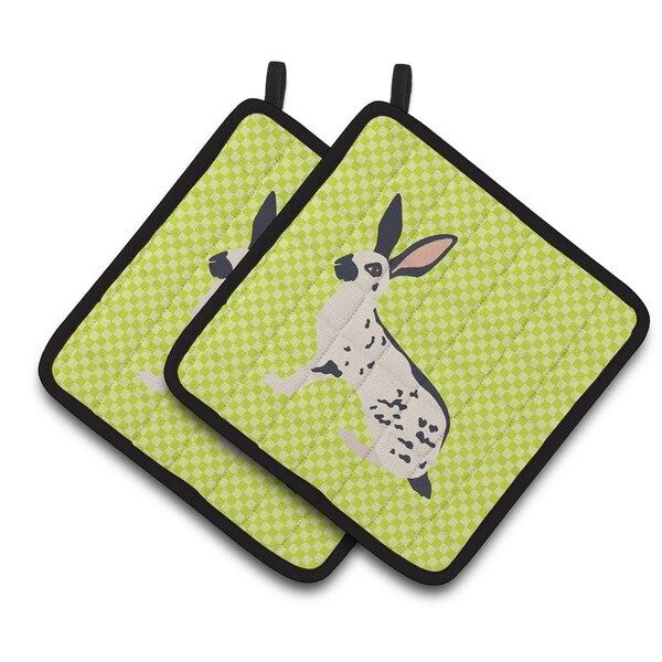 Carolines Treasures English Spot Rabbit Green Pair of Pot Holders - BB7787PTHD
