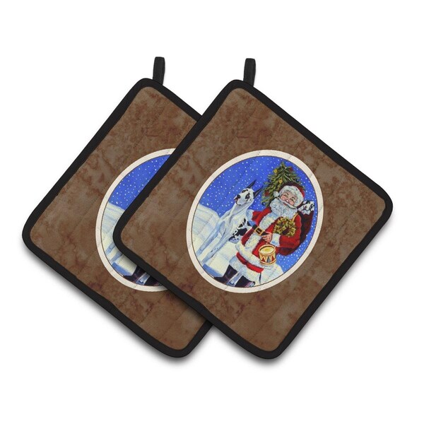 Carolines Treasures Harlequin Great Dane With Santa Claus Pair of Pot Holders - 7083PTHD