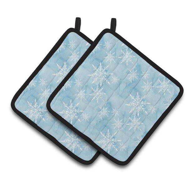 Carolines Treasures Watercolor Snowflake on Light Blue Pair of Pot Holders - BB7552PTHD