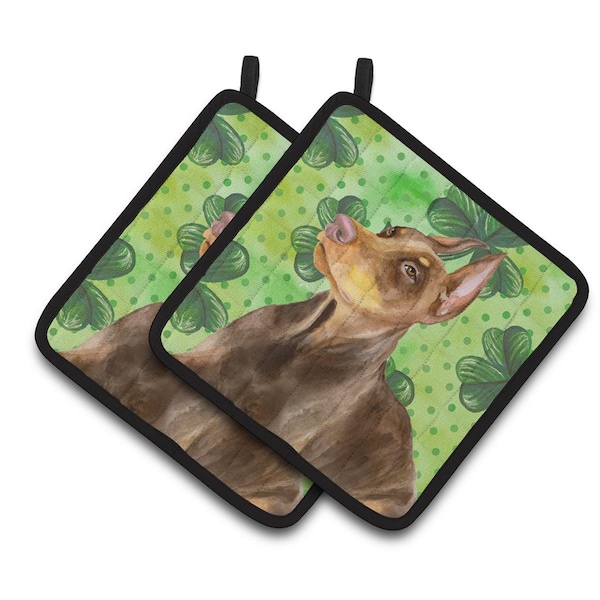 Carolines Treasures Doberman Pinscher St.Patricks Pair of Pot Holders - BB9883PTHD
