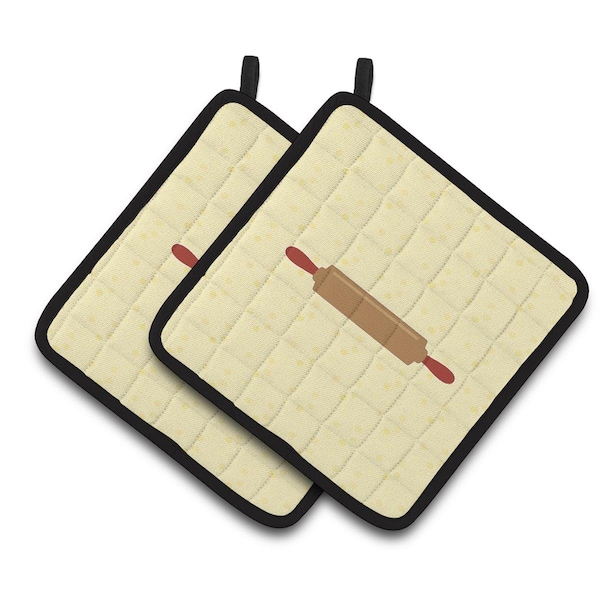 Carolines Treasures Rolling Pin on Yellow Pair of Pot Holders - BB7286PTHD