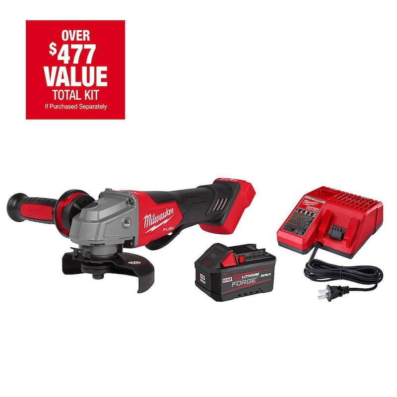 Amoladora inalámbrica Milwaukee M18 Fuel 18V de 4-1/2"/5" con interruptor de paleta y batería FORGE 6.0Ah - 2880-21F.