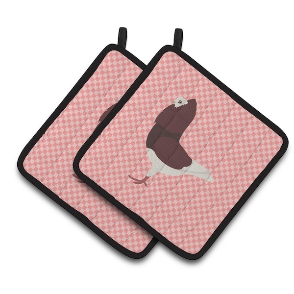 Carolines Treasures Capuchin Red Pigeon Pink Check Pair of Pot Holders - BB7948PTHD