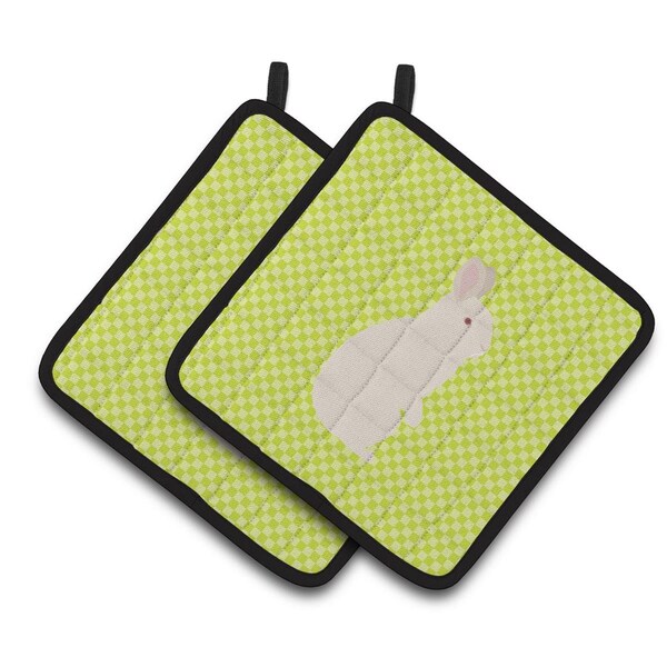Carolines Treasures New Zealand White Rabbit Green Pair of Pot Holders - BB7791PTHD
