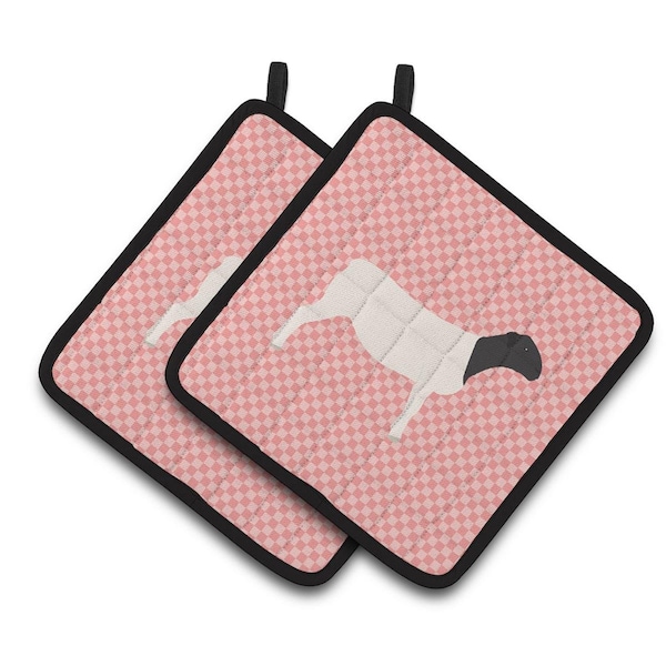 Carolines Treasures Dorper Sheep Pink Check Pair of Pot Holders - BB7978PTHD