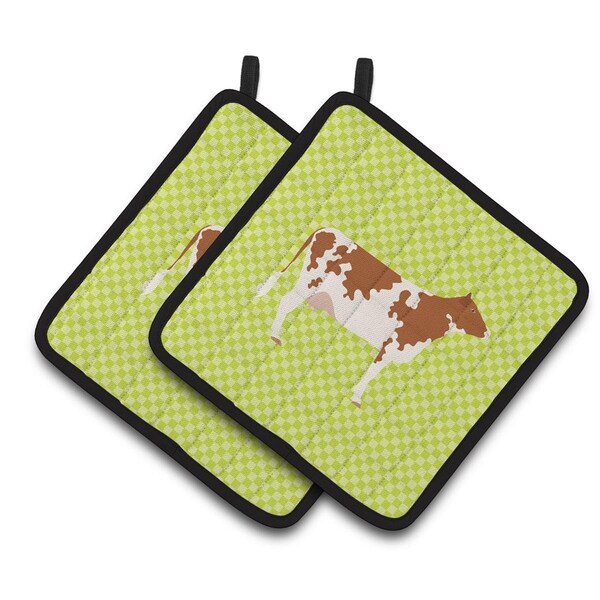 Carolines Treasures Ayrshire Cow Green Pair of Pot Holders - BB7653PTHD