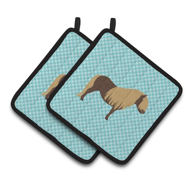Carolines Treasures Shetland Pony Horse Blue Check Pair of Pot Holders - BB8088PTHD