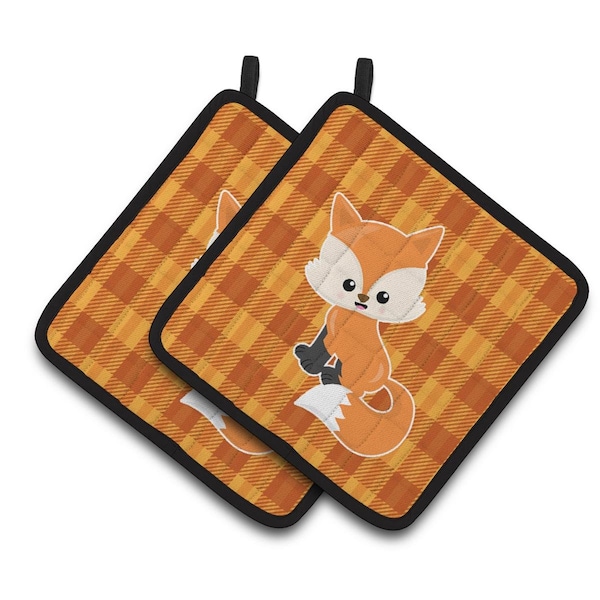 Carolines Treasures Baby Fox Gingham Pair of Pot Holders - BB7087PTHD