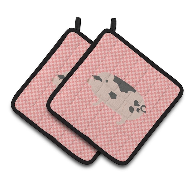 Carolines Treasures Gloucester Old Spot Pig Pink Check Pair of Pot Holders - BB7940PTHD