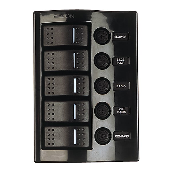 Panel de interruptores basculantes Sea-Dog 425110-1 con 5 interruptores iluminados y fusible - 425110-1